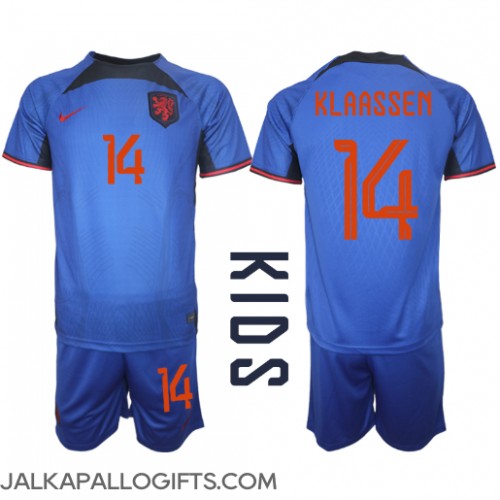 Alankomaat Davy Klaassen #14 Vieras Peliasu Lasten MM-kisat 2022 Lyhythihainen (+ Lyhyet housut)